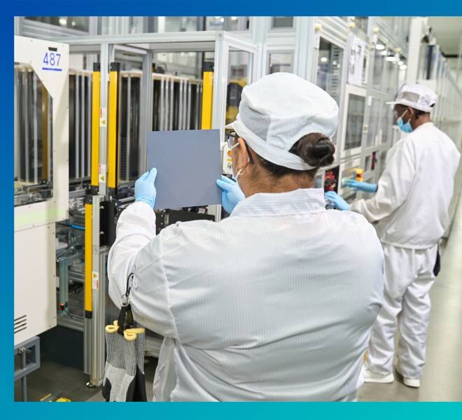 Solar cell production line inside the Qcells factory in Cartersville, Georgia